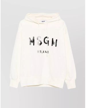 MSGM Cotton Logo Print Hoodie - Natural