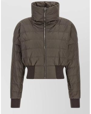 Rick Owens Moncler Cropped Down Jacket High Collar - Grey