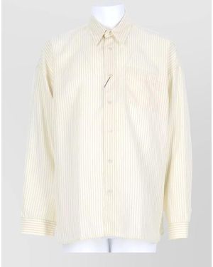sunflower Long Sleeve Striped Shirt Chest Pocket - White