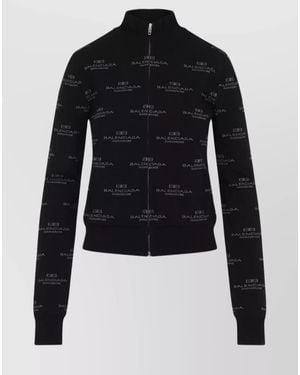 Balenciaga Ribbed Logo-Print Zip-Up Cardigan - Blue