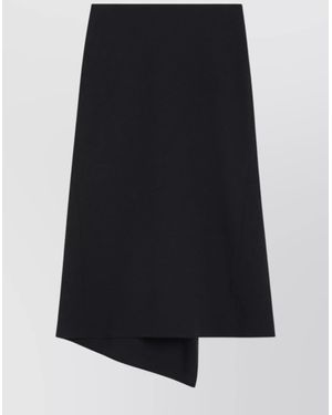 Victoria Beckham Wool Blend Asymmetric Hem Midi Skirt - Black