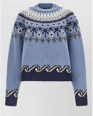 Alanui Winter Knit Jumper Round Neck Style - Blue