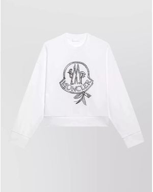 Moncler Cropped Long Sleeve Crew Neck Top - White
