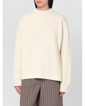 Jil Sander Long Sleeve Mock Neck Ribbed Top - Natural
