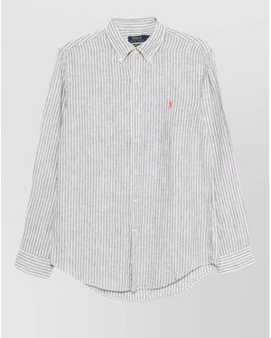 Polo Ralph Lauren Custom Fit Linen Shirt Striped Design Collar - White