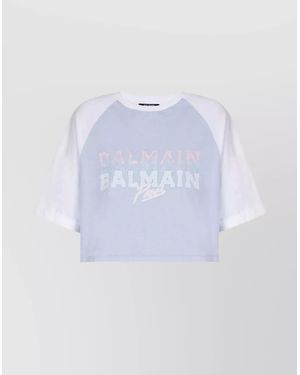 Balmain Paris Print Crew Neck Cropped T-Shirt - White