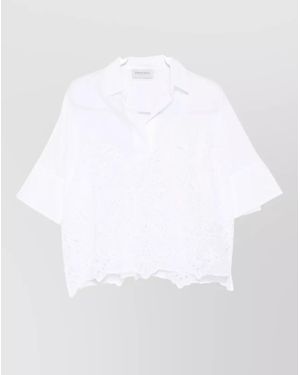 ERMANNO FIRENZE Scalloped Hem Cropped Top Short Sleeves - White