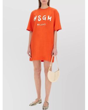 MSGM Cotton Regular-Fit Logo-Print Mini Dress - Orange