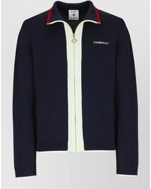 CASABLANCA High Neck Wool Jacket Long Sleeves - Blue