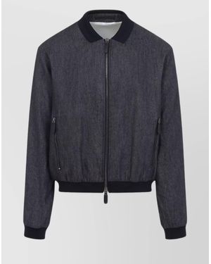 Giorgio Armani Linen Jacket Contrast Collar - Blue