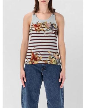 Jean Paul Gaultier Cotton Ribbed Striped Printed Tank Top - Blue