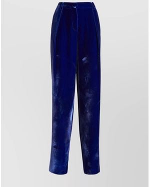 Giorgio Armani Silk Velvet Pleated High-Rise Pants - Blue
