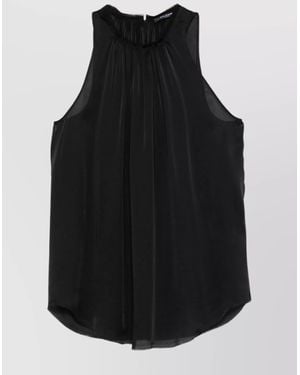 Balmain Silk Sleeveless Pleated Blouse - Black