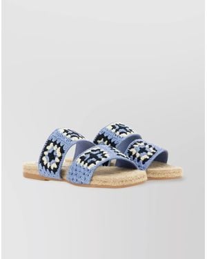 Manebí Jute Crochet Dual Strap Flat Sandals - Blue
