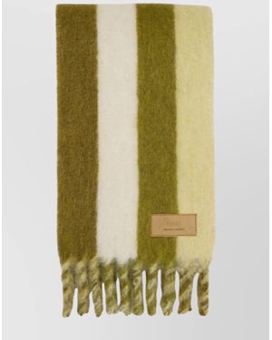Ami Paris Striped Wool Scarf - Green