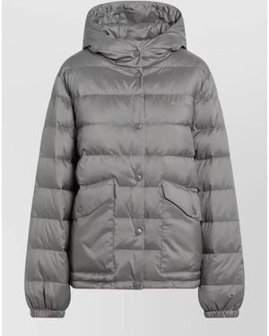 Miu Miu Hooded Jacket Elasticated Cuffs Front Pockets - Grey