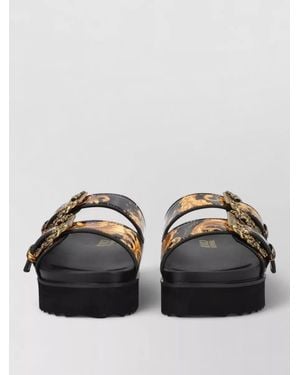 Versace Jeans Couture Platform Slides Sandals Arizona Buckles - Black