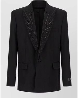 Balmain Virgin Wool Crystal-Embellished Blazer - Black
