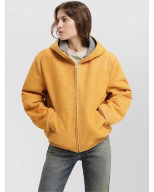 1989 STUDIO Suede Hoodie With Ribbed Cuffs And Hem - Orange