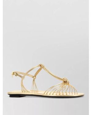 Prada Leather Sandals Flat Sole Open Toe Strappy - Natural