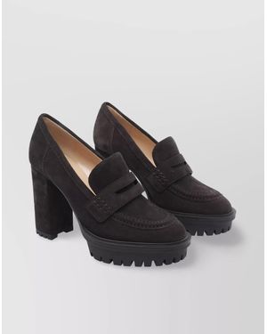 Gianvito Rossi Loafer Block Heel Chunky Sole Suede - Black