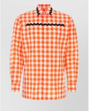 Prada Embroidered Cotton Poplin Shirt - Orange