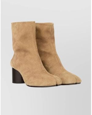 Maison Margiela Square Toe Suede Ankle Block Heel Boots - Natural