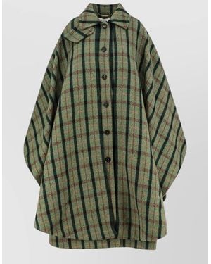 Chloé Wool Oversized Checked Cape Coat - Green