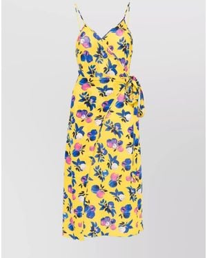 Coperni Floral Print Spaghetti Strap Tie Waist Midi Dress - Metallic