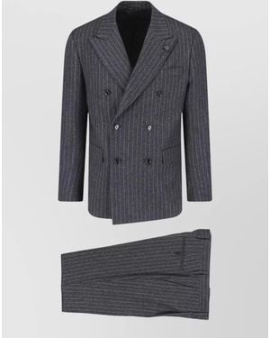 Lardini Pinstripe Double Breasted Tailored Suit Set - Blue