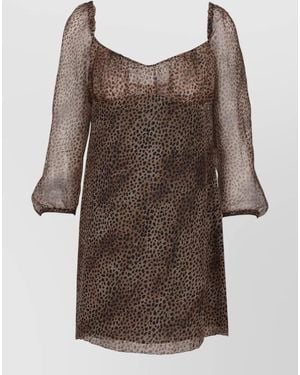 Saint Laurent Silk Dress Leopard Motif Square Neckline - Brown