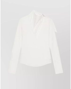 Courreges Cotton Asymmetric Long-Sleeve Blouse - White