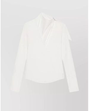 Courreges Cotton Asymmetric Long-Sleeve Blouse - White