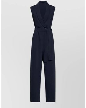P.A.R.O.S.H. Jumpsuit Belted Waist Silk Nylon Blend - Blue