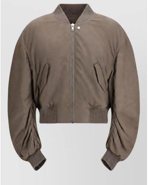 Rick Owens Lamb Leather Padded Bomber Jacket - Brown