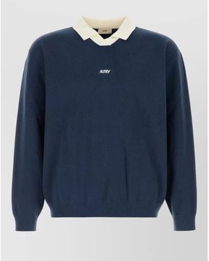 Autry Knit Oversized Polo Shirt Contrasting Collar - Blue