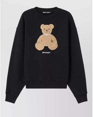 Palm Angels Teddy Bear Textured Crew Neck Sweatshirt - Black