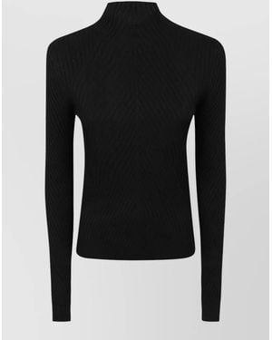 Victoria Beckham Georgia Mock Neck Ribbed Long Sleeve Top - Black