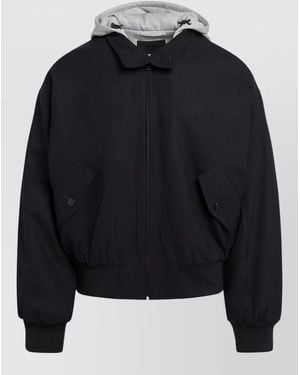 Prada Hooded Jacket Front Pockets Ribbed Trim - Blue