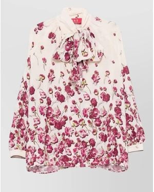 F.R.S For Restless Sleepers Silk Blend Floral Print Lavallière Blouse - Pink