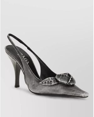 Prada Leather Floral Appliqué Slingback Pumps - Metallic