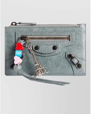 Balenciaga City Lambskin Coin Card Keyring Charms - Blue