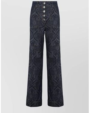 Etro High Waist Jacquard Flare Denim Jeans - Blue