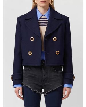 Balenciaga Wool Cropped Double-Breasted Peacoat - Blue