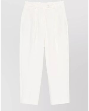 Circolo 1901 Pleated Cotton Pants Front Creases Belt Loops - White