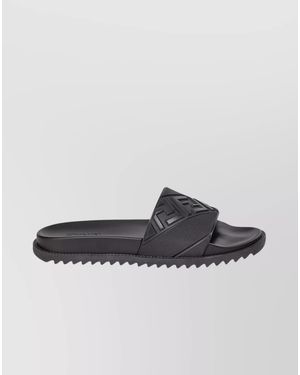 Fendi Rubber Logo Strap Slides - Black