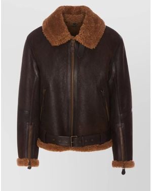 Belstaff Leather Jacket With Shearling Collar And Belt - Brown