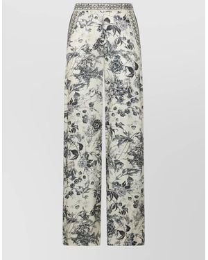 SIMONA CORSELLINI High Waist Pants Contrasting Waistband Floral Pattern - White