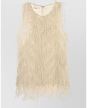 Co. Feather Detail Sleeveless Round Neck Top - Natural