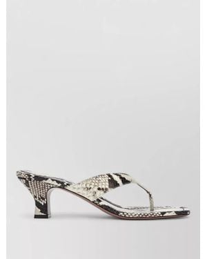 Paris Texas Mid Heel Open Toe Snake Print Sandals - White